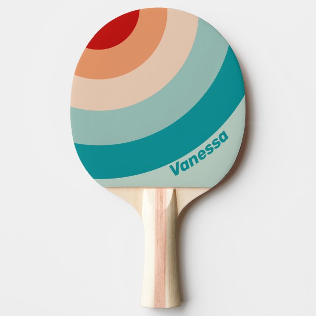 Raquete De Ping Pong Pale Seaglass Circle Stripe with Name (Frente)