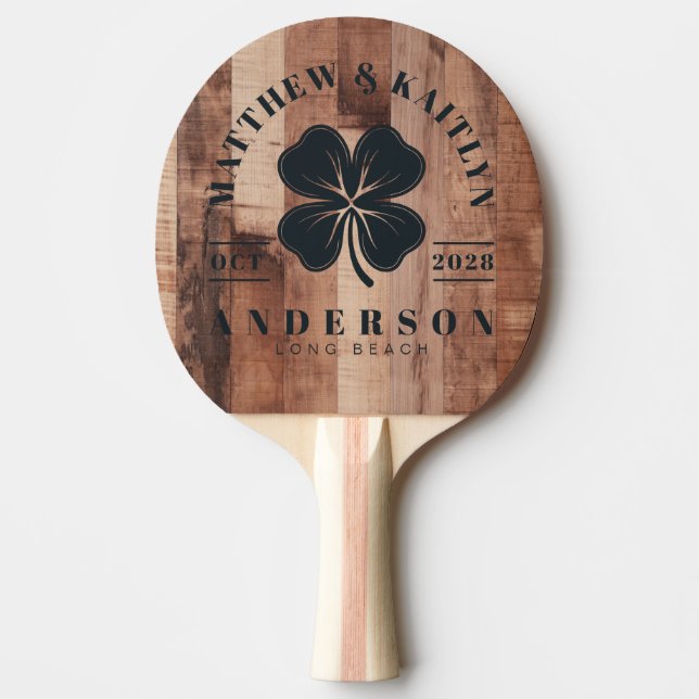Raquete De Ping Pong Pallet Wood Board Irish Lucky Clover Wedding Crest (Frente)