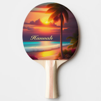 Raquete De Ping Pong Palme am Strand bei Sonnenuntergang