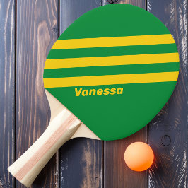Raquete De Ping Pong Palmeira Tropical Retro com Três Listras e Nome