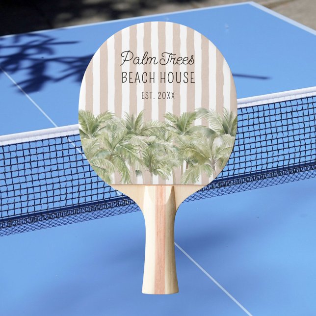 Raquete De Ping Pong Palmeiras tropicais Belga Stripes Beach House (In situ)