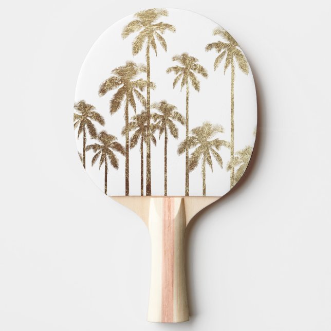 Raquete De Ping Pong Palmeiras tropicais Dourados glamoroso no branco (Frente)
