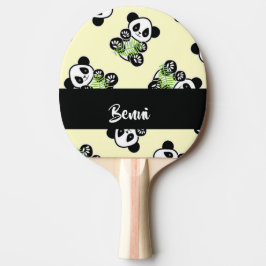 Raquete De Ping Pong Panda bear with green bamboo leaves