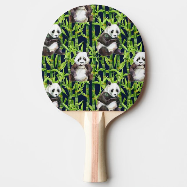 Raquete De Ping Pong Panda Com Padrão De Aquarela De Bambu (Frente)