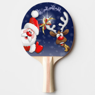 Raquete De Ping Pong Papais noeis e Reindeer Feliz Christmass Happy Car