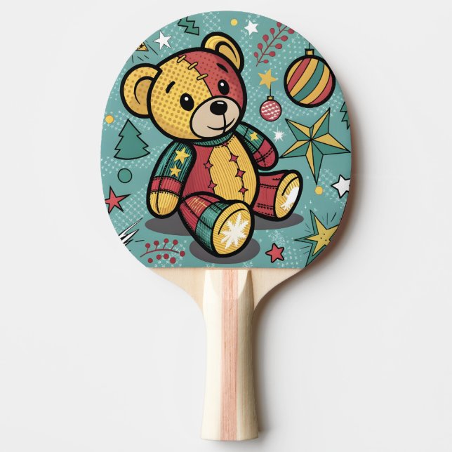 Raquete De Ping Pong Paraquedas de Natal - Urso de Teddy (Frente)