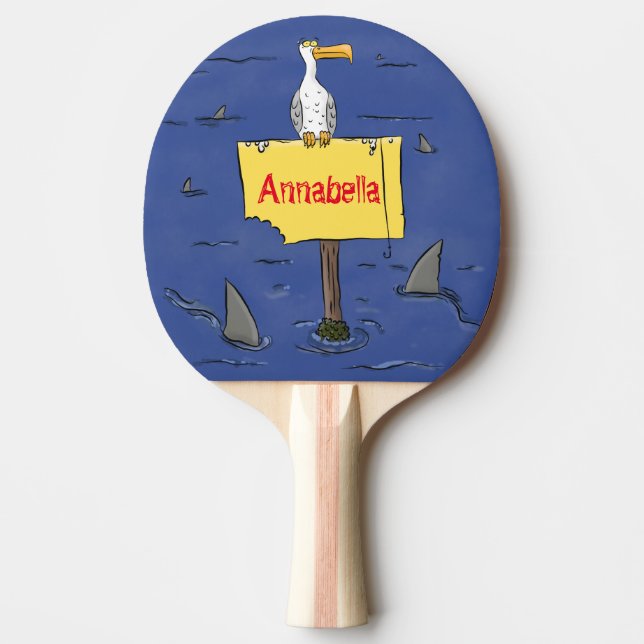 Raquete De Ping Pong Pássaro-do-mar engraçado circulado por desenhos an (Frente)