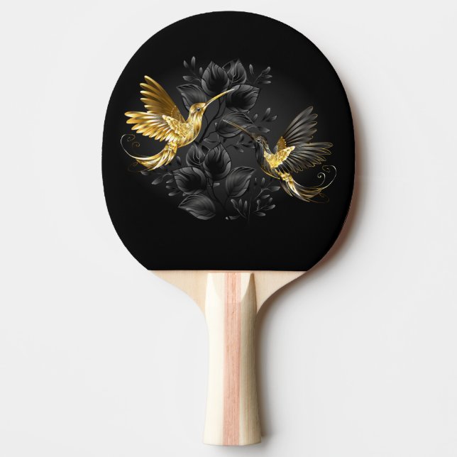 Raquete De Ping Pong Pássaro Humino Negro e Dourado (Frente)