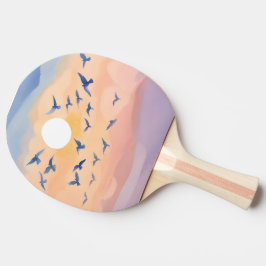 Raquete De Ping Pong Pássaros em Voo | Aquarela da Natureza ao Pôr do S