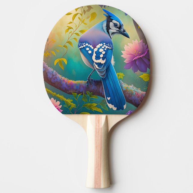 Raquete De Ping Pong Pássaros Fantasia Gaio Azul (Frente)
