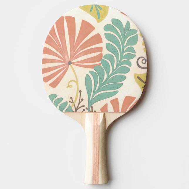 Raquete De Ping Pong Pastel Floral Vines e Folhas em Fundo de Creme (Frente)