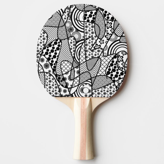 Raquete De Ping Pong Patchwork Preto e Branco de Padrão 02 (Frente)