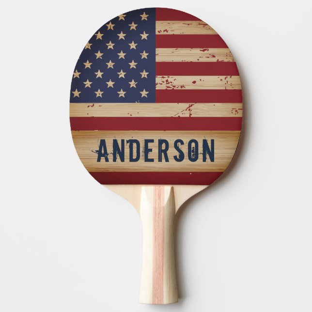 Raquete De Ping Pong Patriótica da Madeira Russa da Bandeira Americana  (Frente)