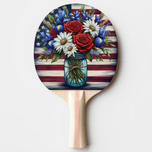 Raquete De Ping Pong Patriótico, floral Americano angustiado