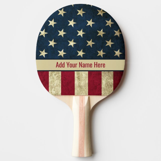 Raquete De Ping Pong Patriótico Personalizado Vintage Americano (Frente)