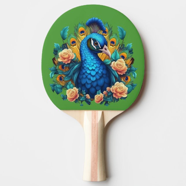 Raquete De Ping Pong Pavão Com Rosas Pêssego (Frente)