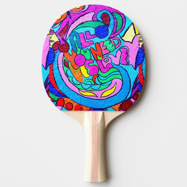 Raquete De Ping Pong paz e amor groovy coloridos (Frente)