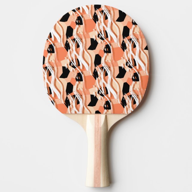 Raquete De Ping Pong Peach Black White Abstrato Pattern. (Frente)