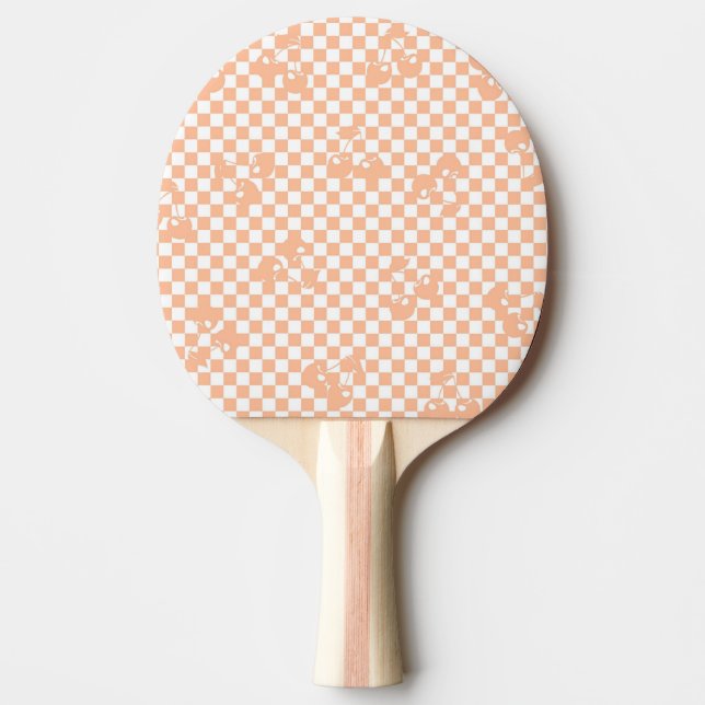 Raquete De Ping Pong Peach Fuzz Cherry Gingham Patterno (Frente)