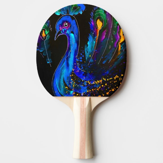 Raquete De Ping Pong Peacock Whimsical Pintado (Frente)