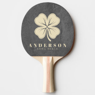 Raquete De Ping Pong Pedra Ardósia Escura Trevo de Quatro Folhas com No