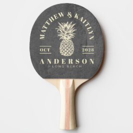 Raquete De Ping Pong Pedra Ardósia Escura Tropical Abacaxi Casamento