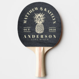 Raquete De Ping Pong Pedra de Granito Escuro Tropical Abacaxi Casamento