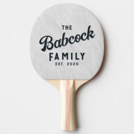 Raquete De Ping Pong Pedra de Mármore Branco Nome da Família e Ano Retr