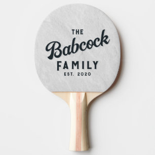 Raquete De Ping Pong Pedra de Mármore Branco Nome da Família e Ano Retr