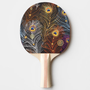 Raquete De Ping Pong Penas de pavão de ouro: padrão escuro.