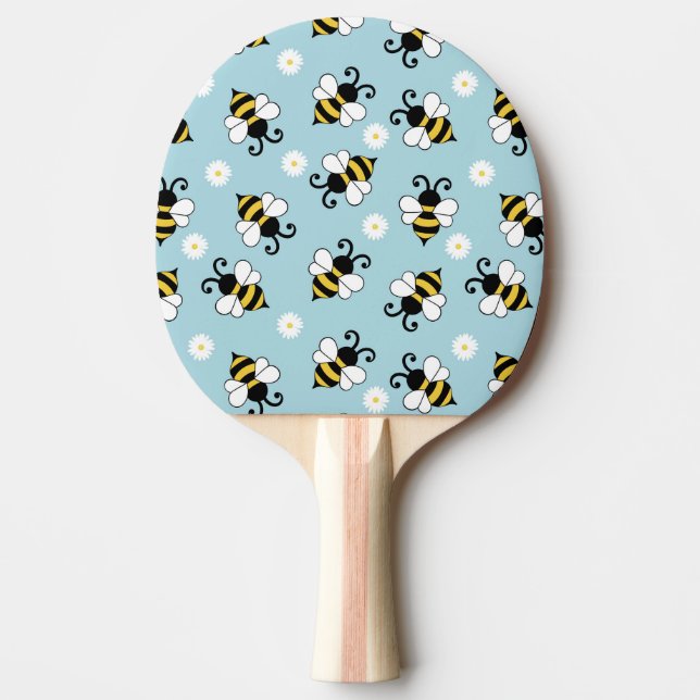 Raquete De Ping Pong Pequenas abelhas e flores margaridas (Frente)