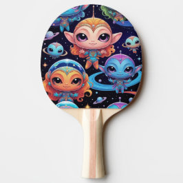Raquete De Ping Pong Pequenos Alienígenas Multicoloridos no Espaço
