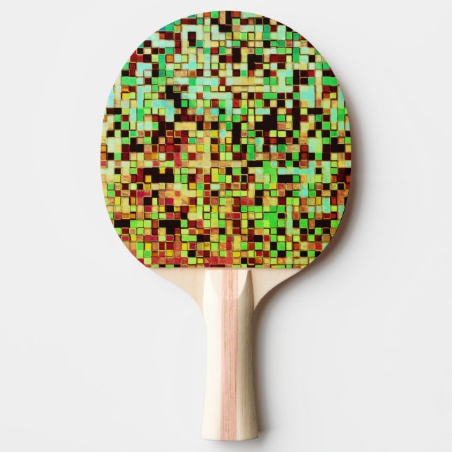 Raquete De Ping Pong Pequenos quadrados ou azulejo, verdes e laranja, d (Frente)