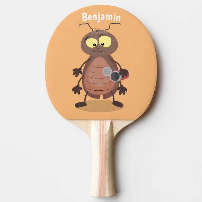 Raquete De Ping Pong Personagem de desenho animado de barata engraçada (Frente)