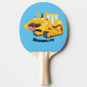 Raquete De Ping Pong Personagem de desenho animado de bulldozer amarelo