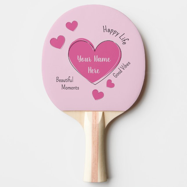 Raquete de Ping Pong Personalizada com Corações Ro (Frente)