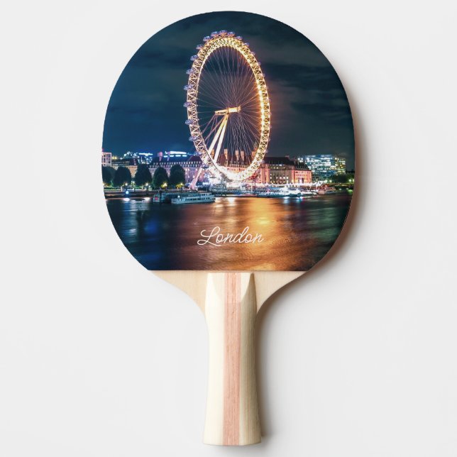 Raquete De Ping Pong Personalizado Blue Dourado Cityscape Night Viagem  (Frente)