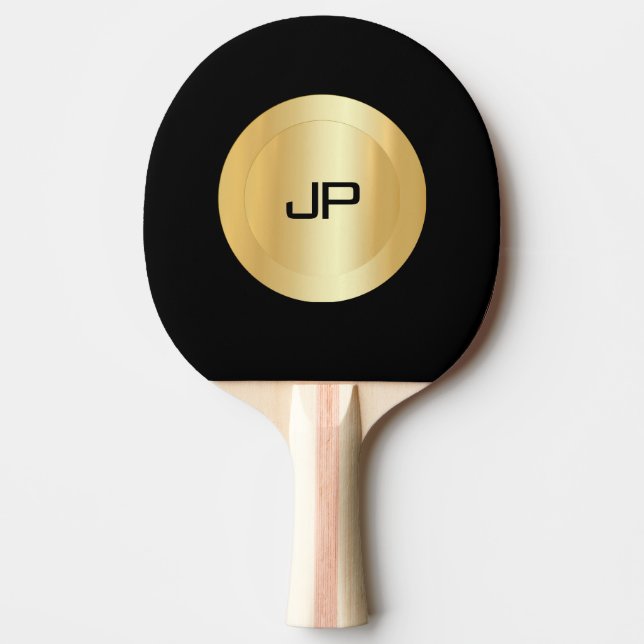 Raquete De Ping Pong Personalizado Personalizado Preto E Monograma Dour (Frente)