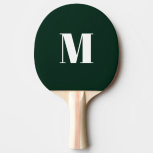 Raquete De Ping Pong Personalizar monograma verde-escuro inicial branco