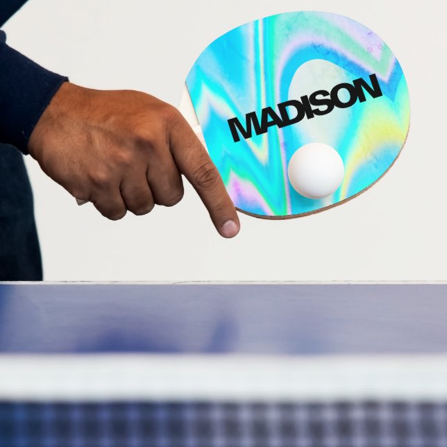 Raquete De Ping Pong Personalized Cool Cute Name Holographic Wave (Insitu)