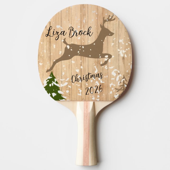 Raquete De Ping Pong Personalized doe Christmas bauble wooden backgroun (Frente)