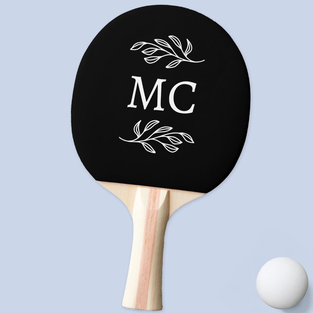 Raquete De Ping Pong Personalized Monogram Initials Botanical Leaf (Modern personalized monogram initials botanical leaf line art ping pong paddle)