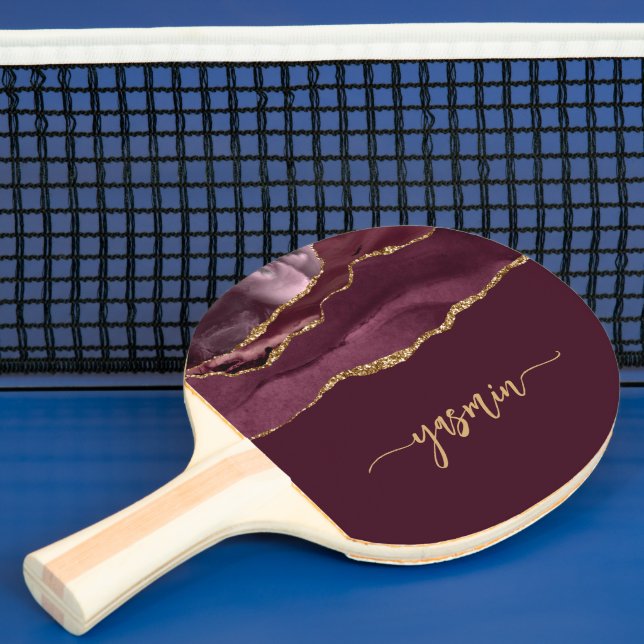 Raquete De Ping Pong Personalized Signature Burgundy Gold Agate (Insitu)