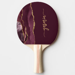 Raquete De Ping Pong Personalized Signature Burgundy Gold Agate