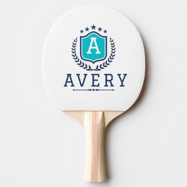 Raquete De Ping Pong Personalized wite blue Monogram Wedding  (Frente)