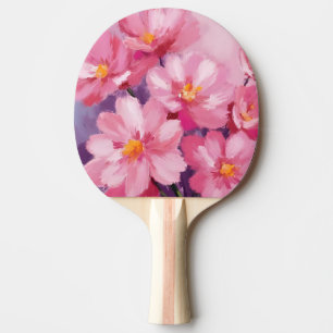 Raquete De Ping Pong Pétalas Cor-de-Rosa em Flor   Pintura de Flor em A
