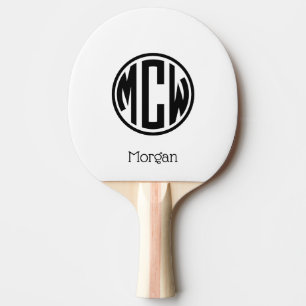 Raquete De Ping Pong Pia batismal preta branca DIY BG do monograma do