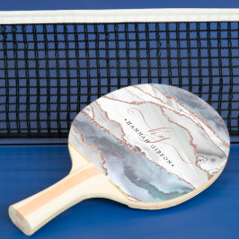 Raquete De Ping Pong Ping Monograma do Script Teal Glitter Dourado Marb