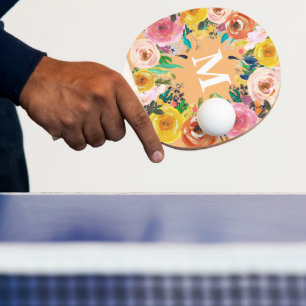 Raquete De Ping Pong Ping Po De Mesa De Monograma Personalizado Floral