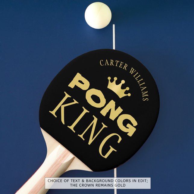 Raquete De Ping Pong PING PONG KING Personalizado Preto Editável Dourad (Criador carregado)